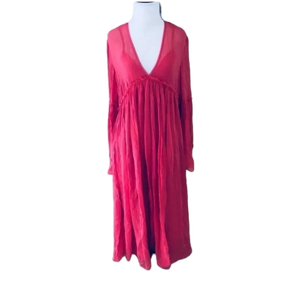 Nwot Elizabeth And James Crinkle Silk Midi Dress Coral Bohemian Casual Women’s 4